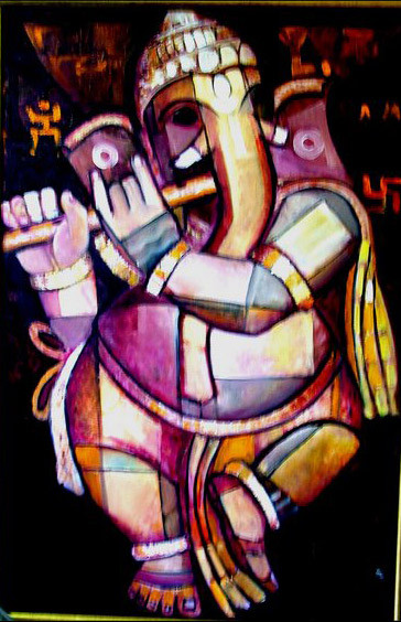 Ganapati01 - 24in X 36in,Acrylic Colors,Artist Shoma Mukherjee,God ...