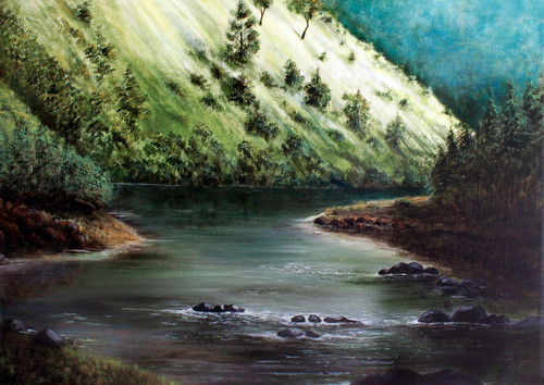 River (ART_464_19681) - Handpainted Art Painting - 43in X 34in River (ART_464_19681) - Handpainted Art Painting - 43in X 34in