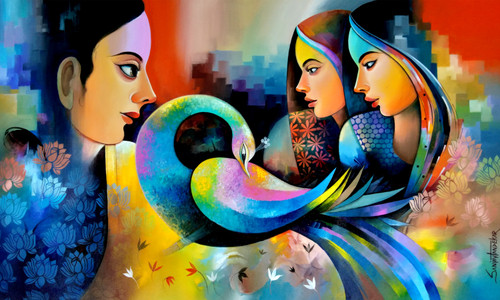 Fantasy of Beauty 1 (ART_3298_41885) - Handpainted Art Painting - 60in X 36in Fantasy of Beauty 1 (ART_3298_41885) - Handpainted Art Painting - 60in X 36in