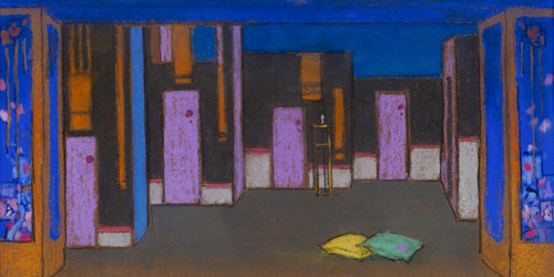 Hall With Doors (1915) Scene Design For Alice In Wonderland By William Penhallow Henderson (PRT_7313) - Canvas Art Print - 43in X 22in Hall With Doors (1915) Scene Design For Alice In Wonderland By William Penhallow Henderson (PRT_7313) - Canvas Art Print - 43in X 22in