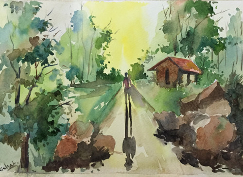 Landscape paint print (ART_585_44420) - Handpainted Art Painting - 12in X 8in Landscape paint print (ART_585_44420) - Handpainted Art Painting - 12in X 8in