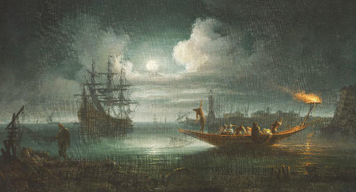 A Moonlit Mediterranean Harbour With Fishermen Pulling In Their Catch, A Full Rigged Pinnace And Other Shipping Beyond By Francesco Fidanza (PRT_9581) - Canvas Art Print - 26in X 14in A Moonlit Mediterranean Harbour With Fishermen Pulling In Their Catch, A Full Rigged Pinnace And Other Shipping Beyond By Francesco Fidanza (PRT_9581) - Canvas Art Print - 26in X 14in