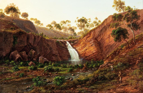 Waterfall On The Clyde River, Tasmania By Eugène Von Guérard (PRT_9930) - Canvas Art Print - 23in X 15in Waterfall On The Clyde River, Tasmania By Eugène Von Guérard (PRT_9930) - Canvas Art Print - 23in X 15in
