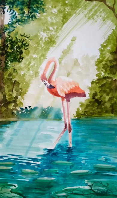 Handmade watercolor painting/ crane/ 16√ó23 inch (ART_8771_69900) - Handpainted Art Painting - 16in X 23in Handmade watercolor painting/ crane/ 16√ó23 inch (ART_8771_69900) - Handpainted Art Painting - 16in X 23in