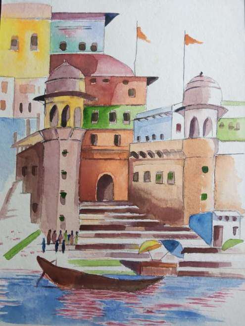 Ghats of Varanasi Urban Sketching Drawing Video   Like Comment Share  and Follow our page   drawingvideo sketch urbansketching  urbansketch  By Neena Arts  Facebook