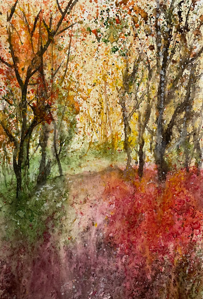 Trees and Red colour (ART_8841_75009) - Handpainted Art Painting - 7in X 10in