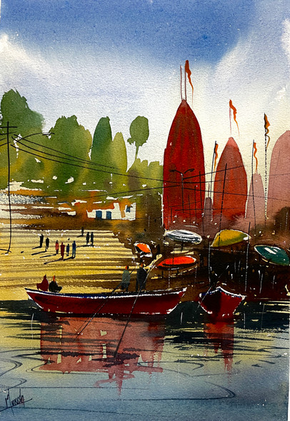 Varanasi (ART_8987_74947) - Handpainted Art Painting - 10in X 14in