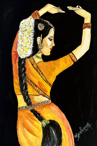 Indian Classical Dancer (PRT_9032_75103) - Canvas Art Print - 15in X 24in