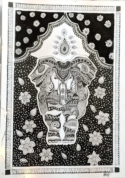 Elephant stands for good luck and power (ART_9038_75032) - Handpainted Art Painting - 11in X 16in