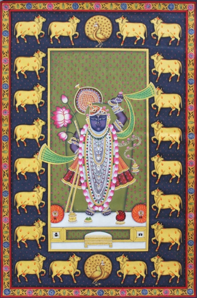 Pichwai Painting Painting of Lord Shrinathji Indian Art (ART_7555_75249) - Handpainted Art Painting - 24in X 36in