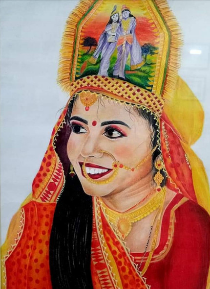 Kumaoni bride  (ART_9052_75237) - Handpainted Art Painting - 11in X 16in