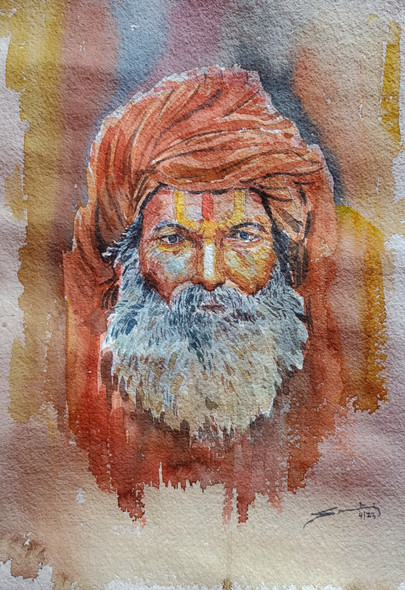Sage Of India (ART_8116_75150) - Handpainted Art Painting - 13in X 11in