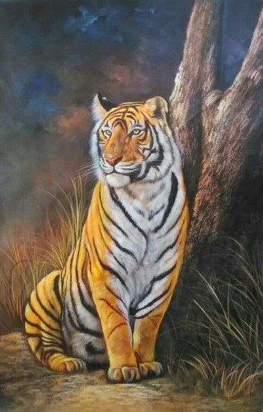 TIGER ON THE HUNT (ART_3319_75293) - Handpainted Art Painting - 24in X 36in