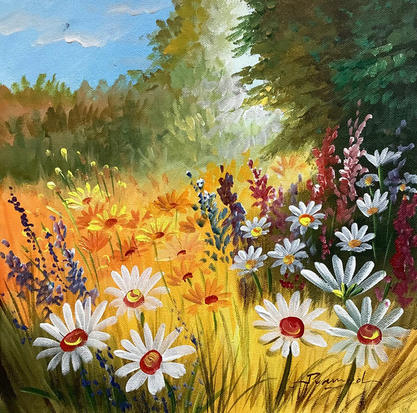 BEAUTIFUL FLOWER'S SCENERY (ART_3319_75289) - Handpainted Art Painting - 24in X 24in