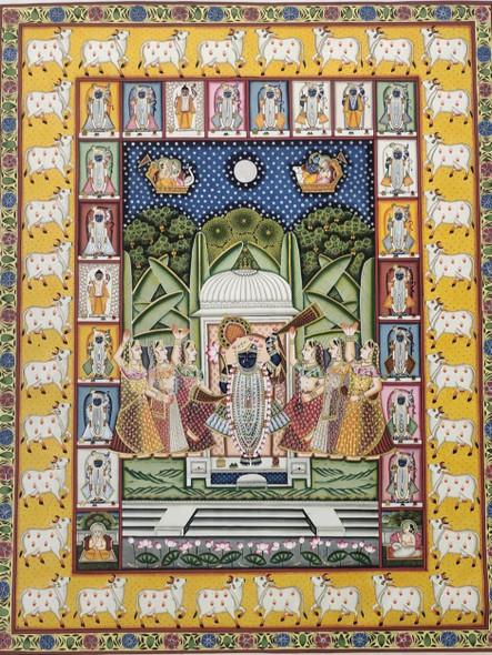 Handmade Shrinathji pichwai painting (ART_7555_75344) - Handpainted Art Painting - 24in X 36in