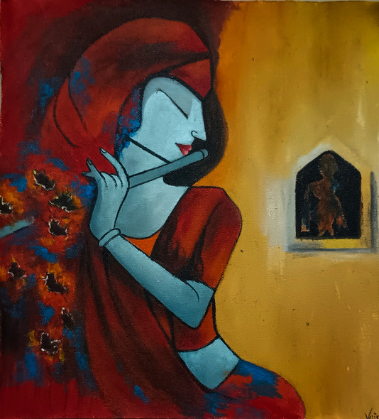 Radha krishna (ART_7602_75317) - Handpainted Art Painting - 12in X 13in