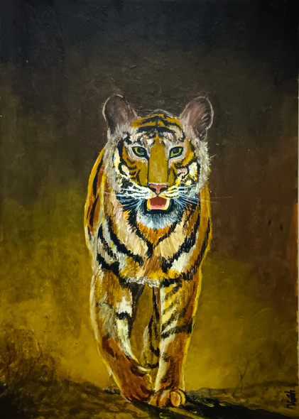 Tiger (ART_7602_75312) - Handpainted Art Painting - 8in X 11in