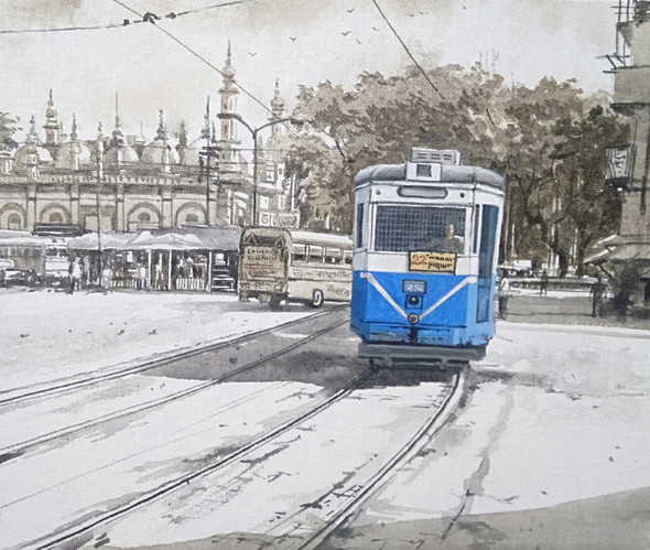 Kolkata (ART_8302_75279) - Handpainted Art Painting - 18in X 14in