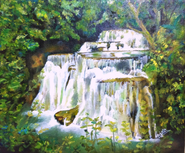 Waterfall (ART_574_75533) - Handpainted Art Painting - 11in X 9in