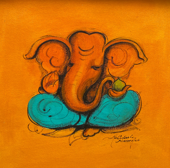 Ganesha (ART_3512_75687) - Handpainted Art Painting - 10in X 10in