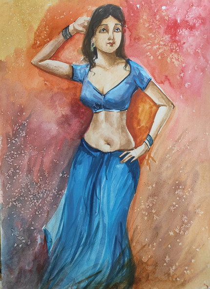 Dancing girl (ART_7901_75657) - Handpainted Art Painting - 11in X 13in