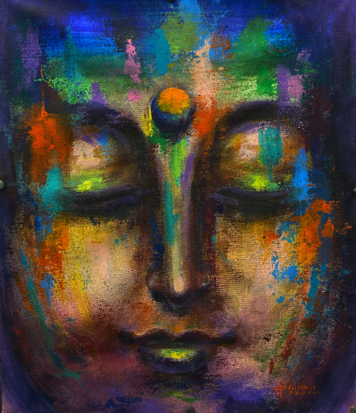 Buddha (ART_3512_75693) - Handpainted Art Painting - 14in X 16in