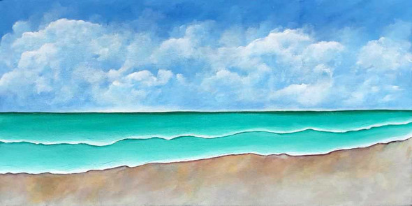 Seascape Calm Beach (ART_8034_74011) - Handpainted Art Painting - 20in X 10in