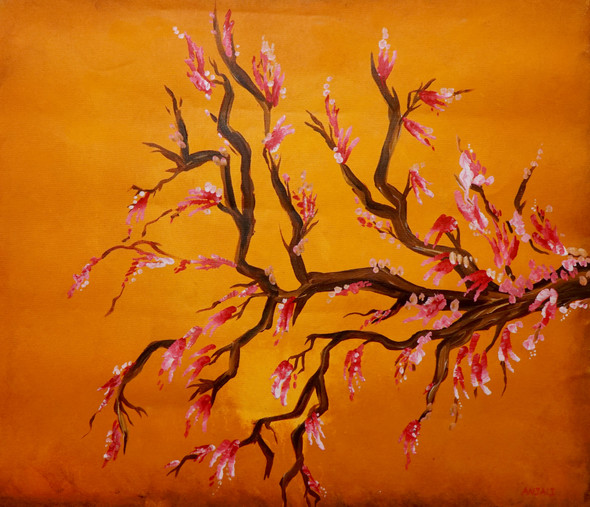 Branch Of A Flowering Tree (ART_9064_75593) - Handpainted Art Painting - 29in X 25in