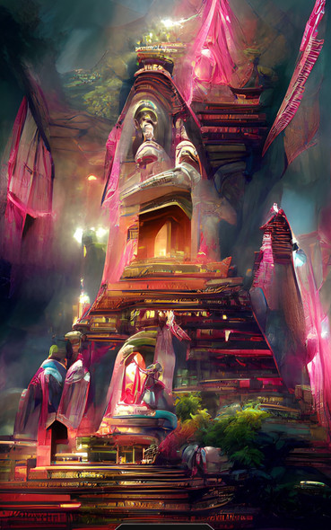 Abstract Isckon Temple Painting (PRT_5620_75787) - Canvas Art Print - 18in X 24in