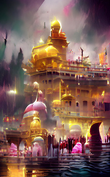 Golden Temple Painting (PRT_5620_75770) - Canvas Art Print - 18in X 24in