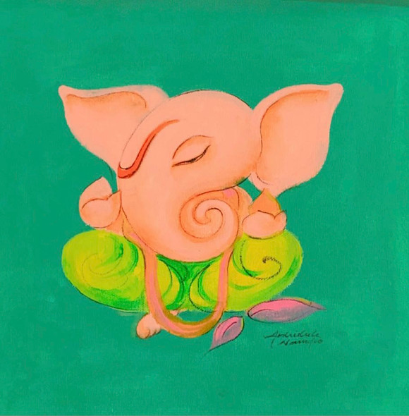 Ganesha (ART_3512_75736) - Handpainted Art Painting - 10in X 10in