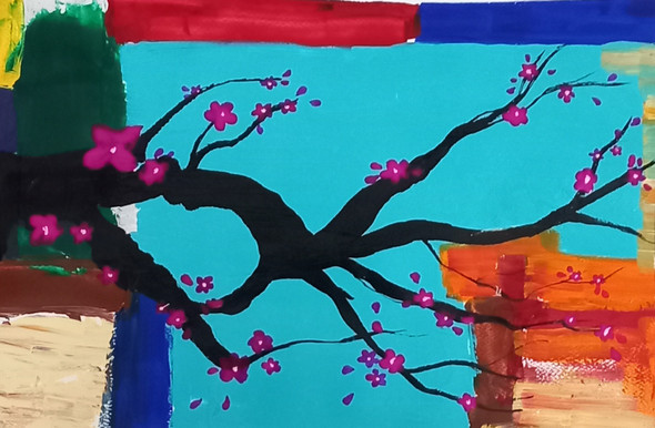 Abstract Flower Tree Painting  (ART_8429_75952) - Handpainted Art Painting - 15in X 10in