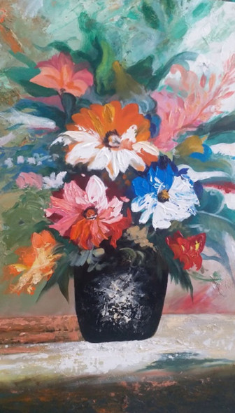 FLOWERS IN POT (ART_3319_76213) - Handpainted Art Painting - 18in X 24in