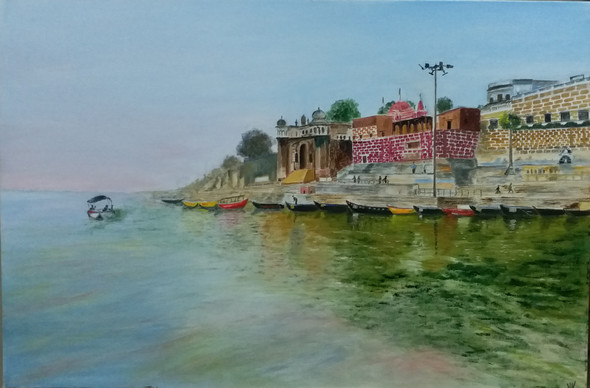 Varanasi  (ART_8697_76177) - Handpainted Art Painting - 30in X 20in