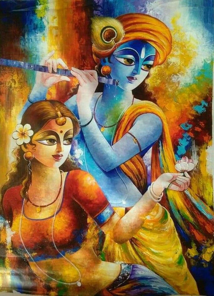 Radha Krishna painting  (ART_6706_76350) - Handpainted Art Painting - 36in X 60in