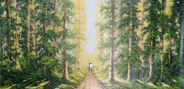 A DENSE FOREST SCENERY (ART_3319_76333) - Handpainted Art Painting - 48in X 24in