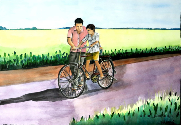 Cycle Trainer (ART_9085_76309) - Handpainted Art Painting - 16in X 11in