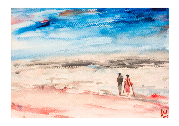 The couple at sea beach (PRT_9071_76013) - Canvas Art Print - 24in X 17in