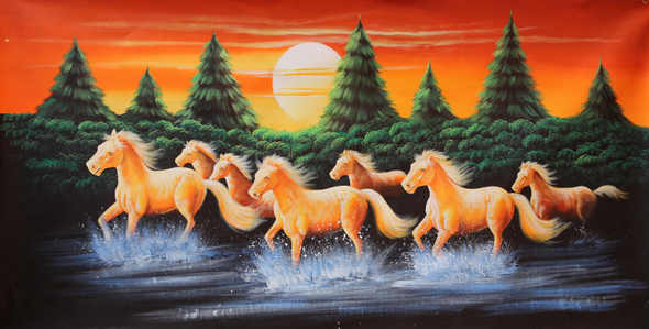 7 RUNNING HORSES AS PER VASTU- RUNNING HORESES PAINTING (ART_3319_34560) - Handpainted Art Painting - 48in X 24in