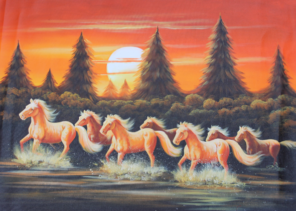 7 HORSES RUNNING AS PER VASTU- RUNNIG HORSES PAINTING (ART_3319_31506) - Handpainted Art Painting - 36in X 24in