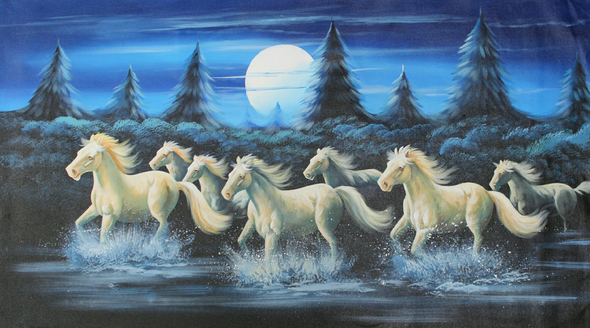 7 horses running as per vastu- running horses painting (ART_3319_29747) - Handpainted Art Painting - 48in X 24in