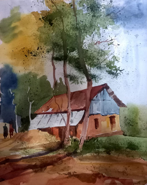 INDIAN VILLAGE (ART_8950_76506) - Handpainted Art Painting - 14in X 11in