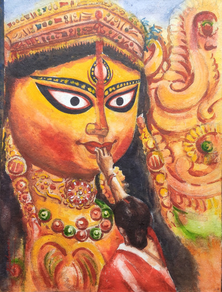 Ma Durga (ART_8303_76519) - Handpainted Art Painting - 11in X 15in