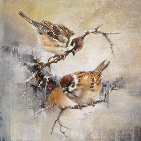 Abstract With Bird Love (ART_1522_76453) - Handpainted Art Painting - 24 in X 24in