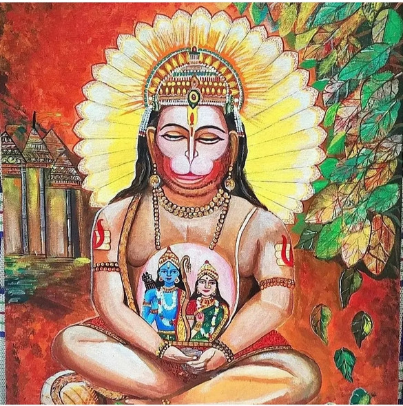 Bajarang bali (ART_9074_75987) - Handpainted Art Painting - 18in X 24in