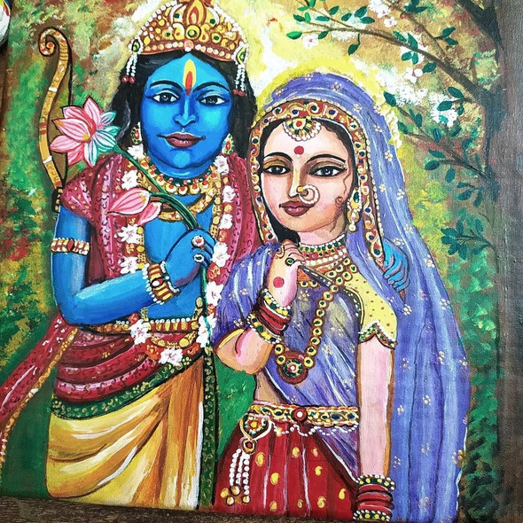 Siya Ram (ART_9074_75925) - Handpainted Art Painting - 14in X 18in