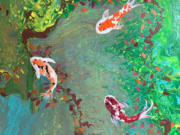 Koi Fishes (ART_8153_75197) - Handpainted Art Painting - 24 in X 24in