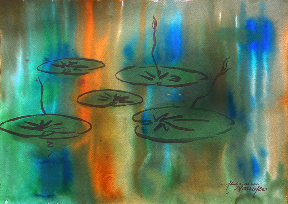 Waterlilies (ART_3512_76598) - Handpainted Art Painting - 12in X 15in