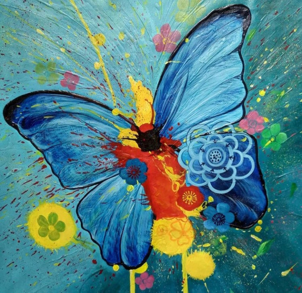 BUTTERFLY PAINTING (ART_3319_65010) - Handpainted Art Painting - 24in X 24in