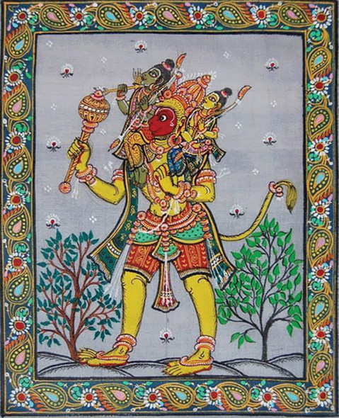 Hanuman - Patachitra (ART_9073_76752) - Handpainted Art Painting - 11in X 13in